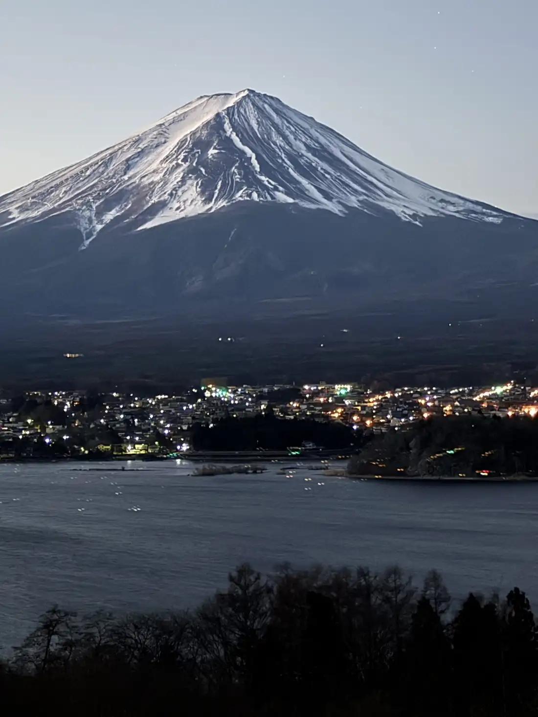 Mount Fuji at night under a quiet sky