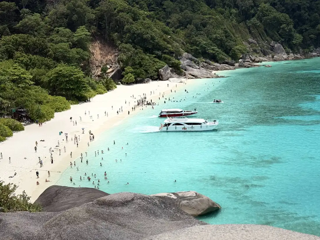 Tropical cove with turquoise water and a sandy beach